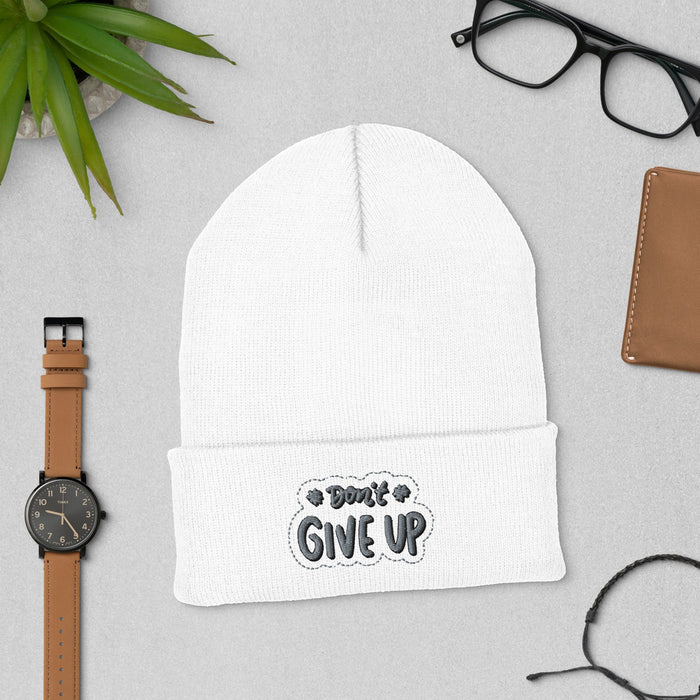 Don't Give Up Hat - Motivational Embroidered Cap | Inspirational Gift for All, Positive Mindset Accessory, Encouragement winter gift - FORHERA DESIGN - Beanies