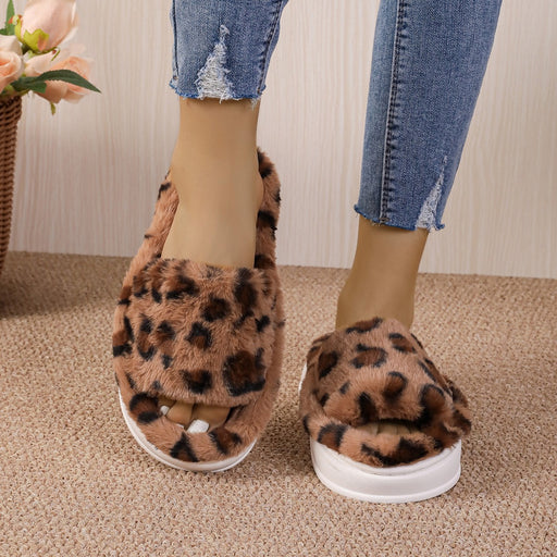 Fashion Winter Slipper Leopard Print Thick-soled Warm Fur Slippers Home Indoor And Wutdoor Shoes