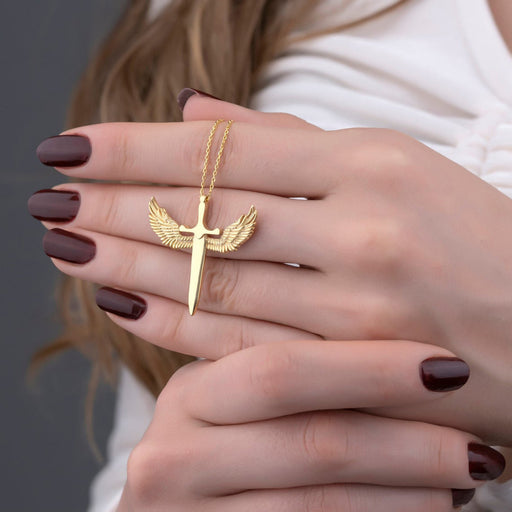 Flying Wings Necklace Christian Cross Angel Wings Ring Set