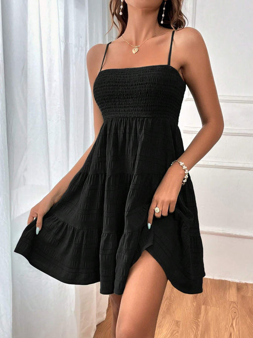 Summer Square-collar Suspender Pleated Dress Fashion Solid Color Beach Dresses For Womens Clothing