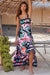 Flowers Print Wavy Pattern Suspender Long Dress For Women Fashion A-Line Beach Dresses Womens Clothing