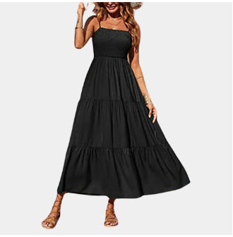 Women's Amazon Popular Sleeveless Shoulder Strap Tube Top Multi-layer Large Swing Dress