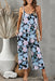 Flowers Print Suspender Jumpsuit With Pockets Spring Summer Fashion Round-neck Overalls For Womens Clothing