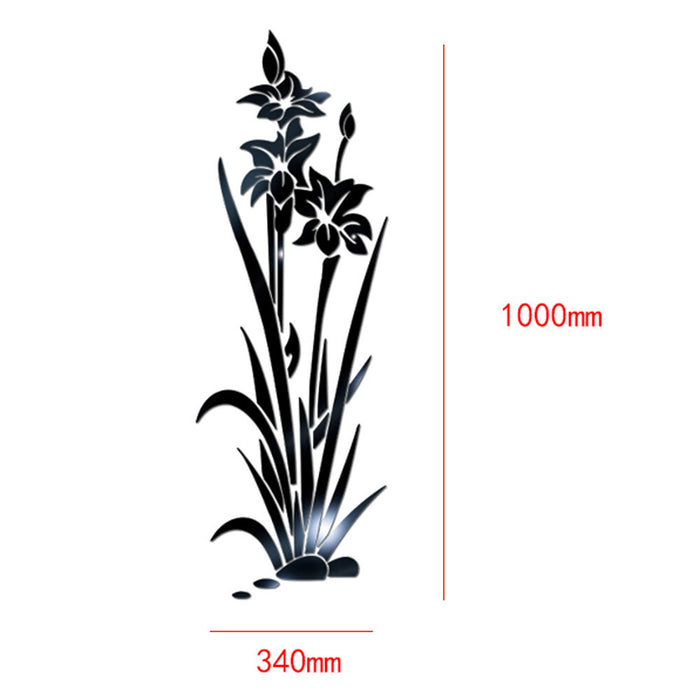 Acrylic Flower Plant Mirror Wall Sticker 3D Self-adhesive Bedroom Living Room Decoration