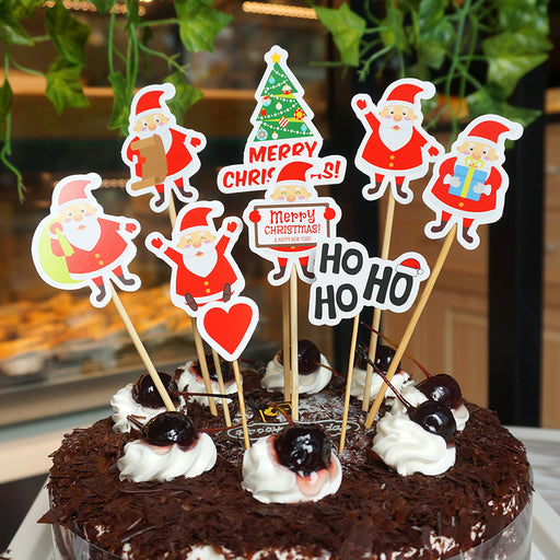 9 Piece Set Of Cartoon Santa Claus Cake Card Decoration