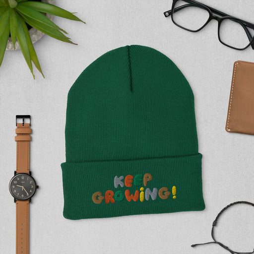 Keep Growing Hat - Inspirational Embroidered Cap | Motivational Gift for All, Uplifting Reminder for Personal Growth, Embroidered Winter Hat - FORHERA DESIGN - Beanies