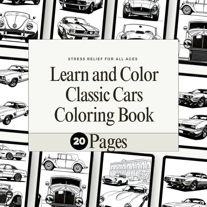 Learn and Color Classic Cars - Coloring Classic Cars - 20 A4 simple sheets - FORHERA DESIGN - DigitalPrint