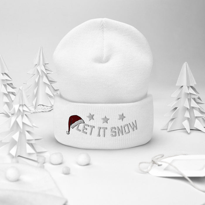 Let It Snow Embroidered Beanie, Cozy Winter Hat, Let It Snow Cuffed Beanie, Holiday Gift, Warm Xmas Beanie, Christmas Stocking Stuffe - FORHERA DESIGN - Beanies