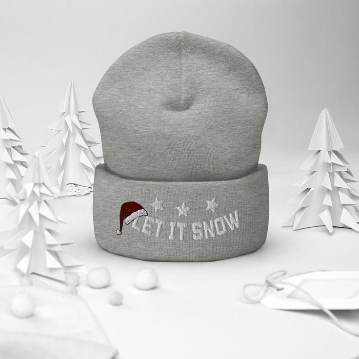 Let It Snow Embroidered Beanie, Cozy Winter Hat, Let It Snow Cuffed Beanie, Holiday Gift, Warm Xmas Beanie, Christmas Stocking Stuffe - FORHERA DESIGN - Beanies