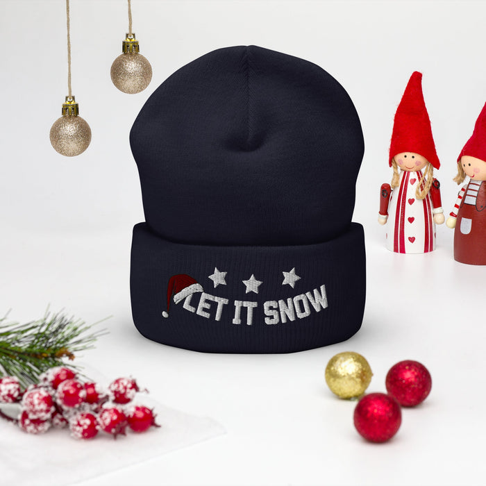 Let It Snow Embroidered Beanie, Cozy Winter Hat, Let It Snow Cuffed Beanie, Holiday Gift, Warm Xmas Beanie, Christmas Stocking Stuffe - FORHERA DESIGN - Beanies