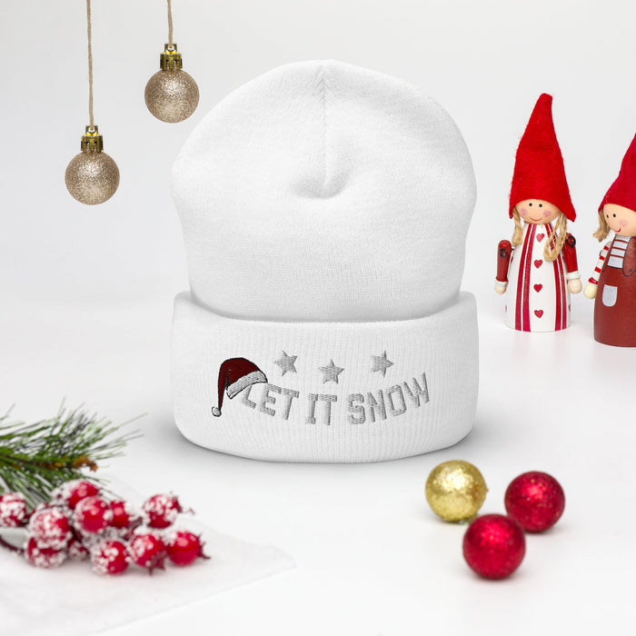 Let It Snow Embroidered Beanie, Cozy Winter Hat, Let It Snow Cuffed Beanie, Holiday Gift, Warm Xmas Beanie, Christmas Stocking Stuffe - FORHERA DESIGN - Beanies