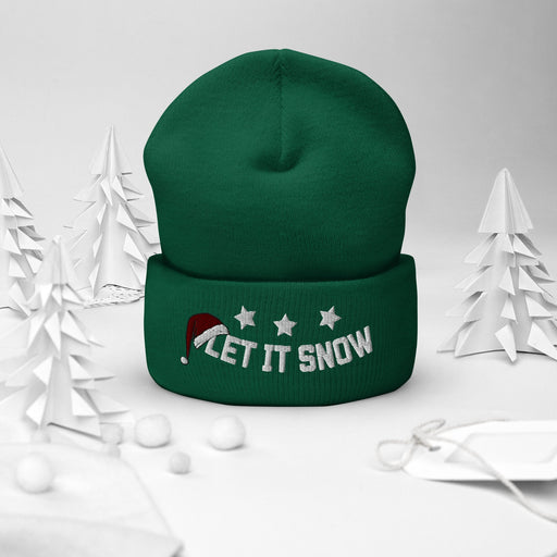 Let It Snow Embroidered Beanie, Cozy Winter Hat, Let It Snow Cuffed Beanie, Holiday Gift, Warm Xmas Beanie, Christmas Stocking Stuffe - FORHERA DESIGN - Beanies