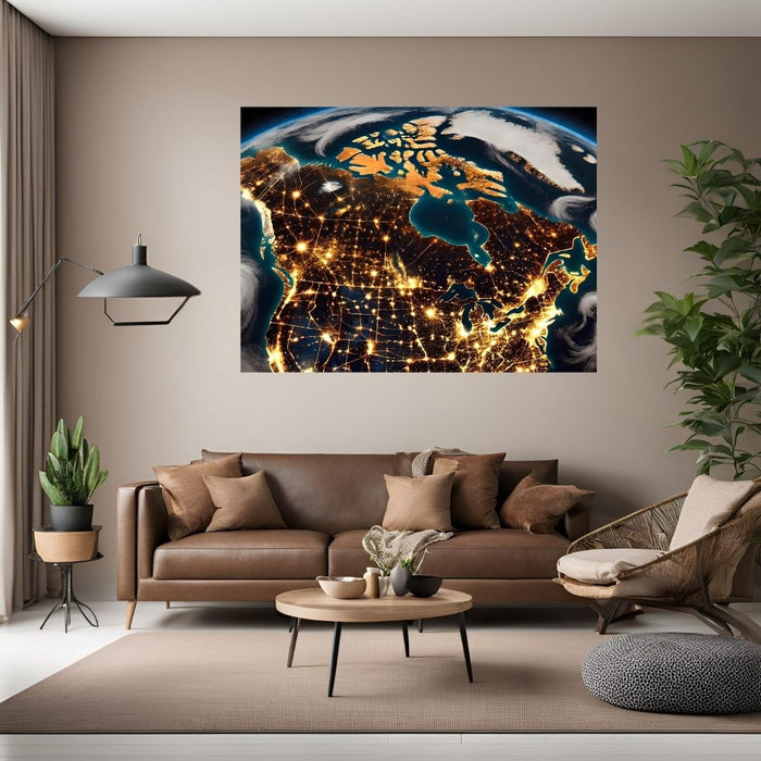 Nighttime Aerial View of Canada Wall Art | City Lights Map | Digital Download or Premium Print | Modern Decor for Home, Office, or Nursery - FORHERA DESIGN - Canvas