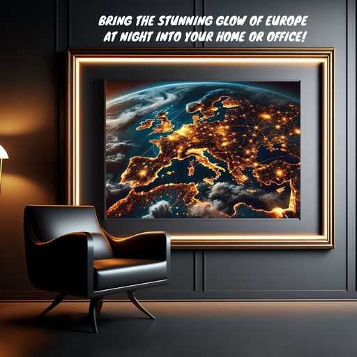 Nighttime Aerial View of Europe Wall Art | Digital Download or Premium Print | City Lights Map Decor for Home or Office - FORHERA DESIGN - Canvas