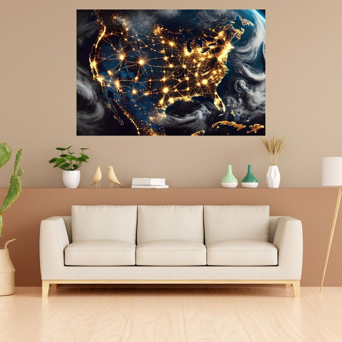 Nighttime Aerial View of USA Wall Art | City Lights Map | Digital Download or Premium Print | Modern Home and Office Decor USA Office Decor - FORHERA DESIGN - Canvas