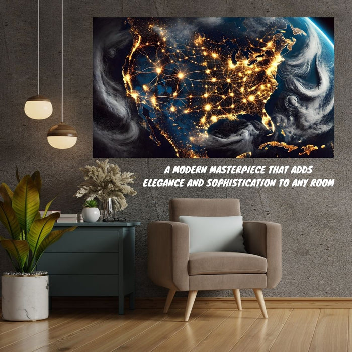 Nighttime Aerial View of USA Wall Art | City Lights Map | Digital Download or Premium Print | Modern Home and Office Decor USA Office Decor - FORHERA DESIGN - Canvas