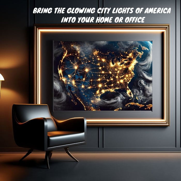 Nighttime Aerial View of USA Wall Art | City Lights Map | Digital Download or Premium Print | Modern Home and Office Decor USA Office Decor - FORHERA DESIGN - Canvas