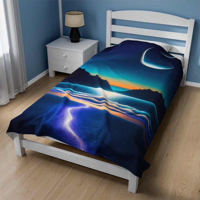 Ocean night Scene Velveteen Plush Blanket - FORHERA DESIGN - All Over Prints