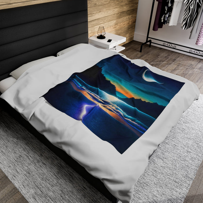 Ocean night Scene Velveteen Plush Blanket - FORHERA DESIGN - All Over Prints