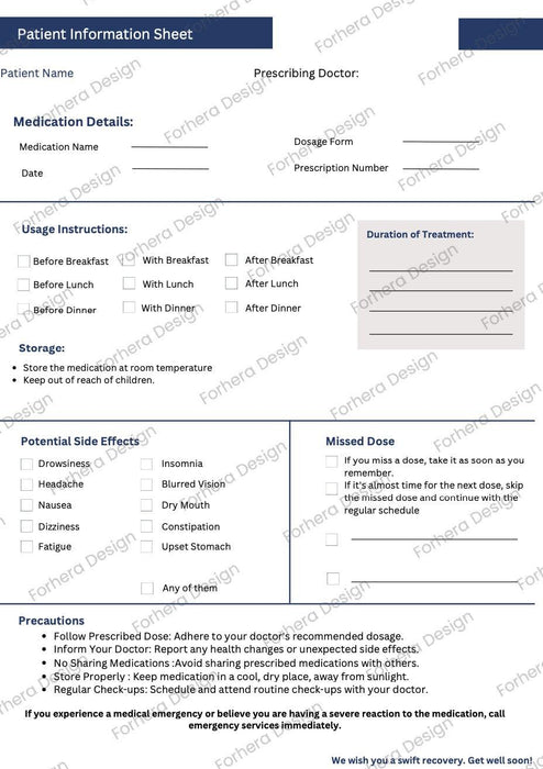 Pharmacy Provided Patient Information Sheet - Patient Instruction sheet - Pharmacy forms - FORHERA DESIGN - DigitalPrint