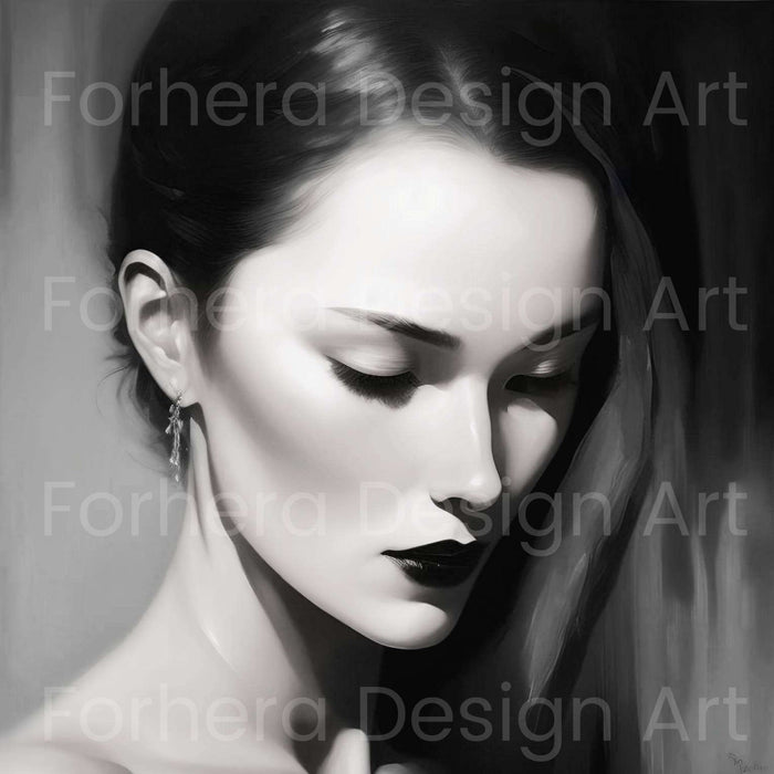 Woman's Silent Expression Collection. Captivating Black & White Art featuring Open & Closed Eyes - FORHERA DESIGN - DigitalPrint