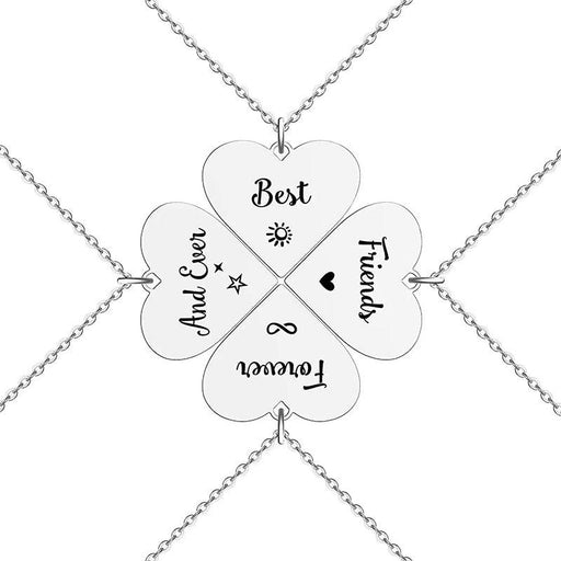 4 Pcs Set Heart Puzzle Four Leaf Clover Pendant Necklace Stainless Steel Best Friends Forever And Ever Necklaces BFF Jewelry