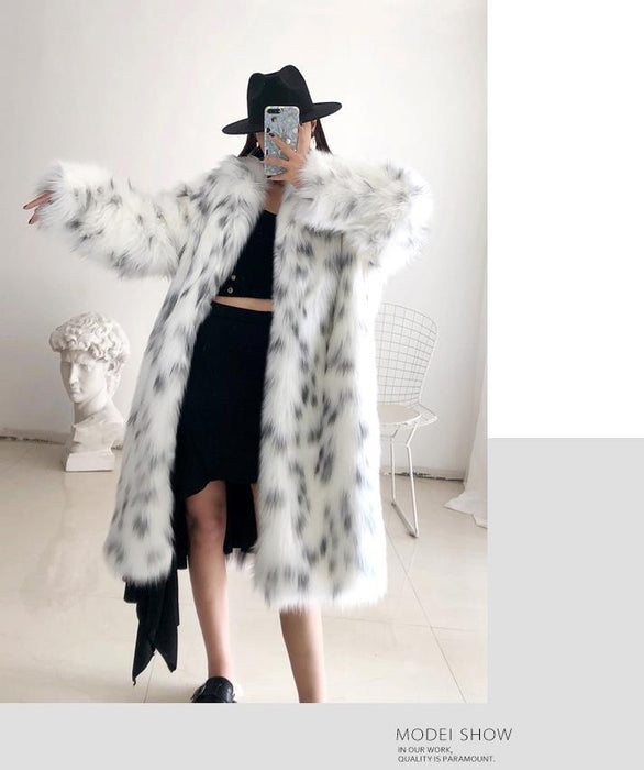 Women Winter New Faux Fox Fur Coats Ladies Casual Snow Leopard Print Fur Jackets