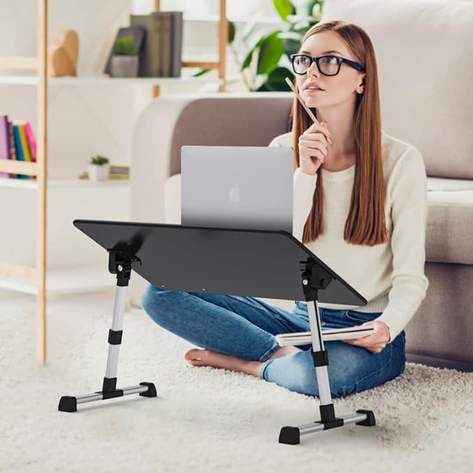 Besign Adjustable Laptop Table, Portable Standing Bed Desk, Foldable Sofa Breakfast Tray, Notebook Computer Stand for Reading and Writing, Large Size, Black