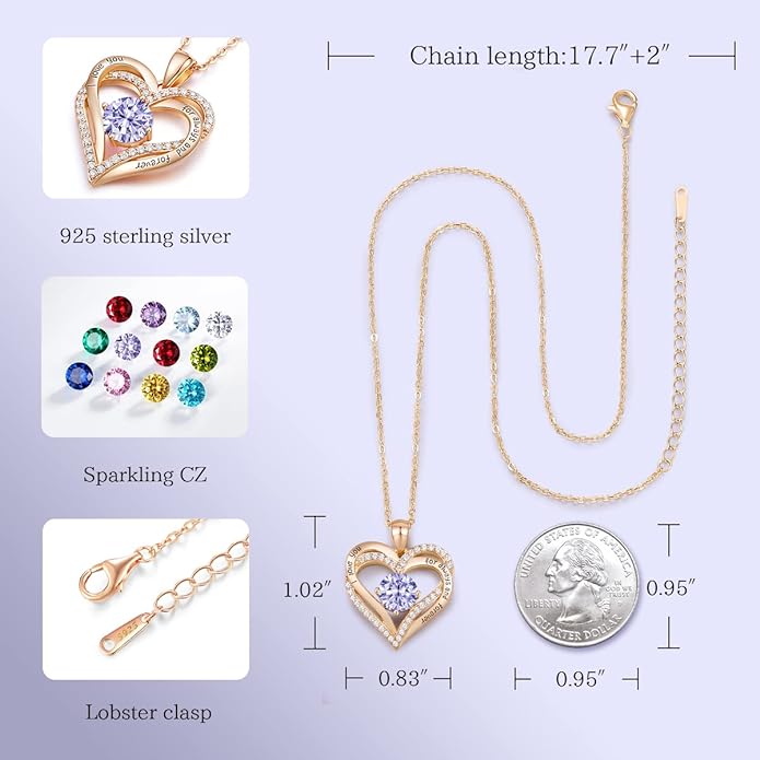 CDE Valentine's Day Gift for her - Forever Love Heart Pendant Birthstone Necklaces for Women. 925 Sterling Silver with Birthstone Zirconia. Ideal Anniversary or Birthday Gift for Wife, Luxury Jewelry for Women Mom Girlfriend Girls - Your Forever Love.