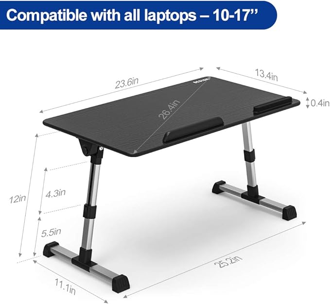 Besign Adjustable Laptop Table, Portable Standing Bed Desk, Foldable Sofa Breakfast Tray, Notebook Computer Stand for Reading and Writing, Large Size, Black