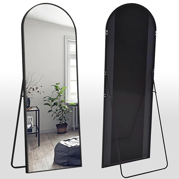 KOCUUY Arched Full Length Mirror, 64”x21” Floor Length Mirror, Black Full Body Mirror Bedroom, Arched Floor Mirror Living Room, Wall Mirror Hanging Standing Or Leaning Body Mirror Metal Frame Black