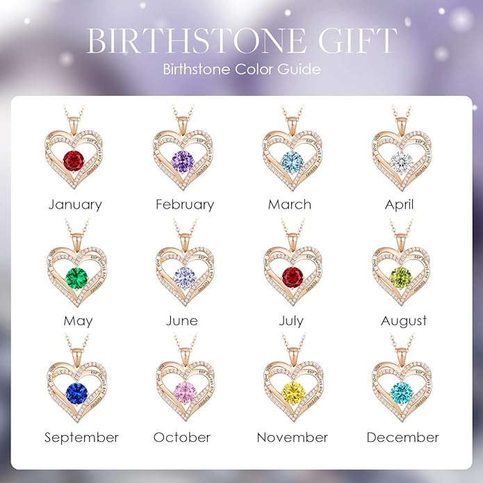 CDE Valentine's Day Gift for her - Forever Love Heart Pendant Birthstone Necklaces for Women. 925 Sterling Silver with Birthstone Zirconia. Ideal Anniversary or Birthday Gift for Wife, Luxury Jewelry for Women Mom Girlfriend Girls - Your Forever Love.