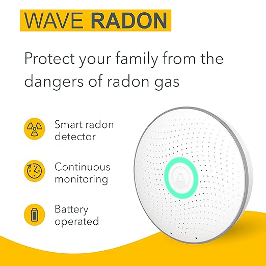 Airthings Wave Radon - Smart Radon Detector with Humidity & Temperature Sensor – Easy-to-Use – Accurate – No Lab Fees – Battery Operated - Free App