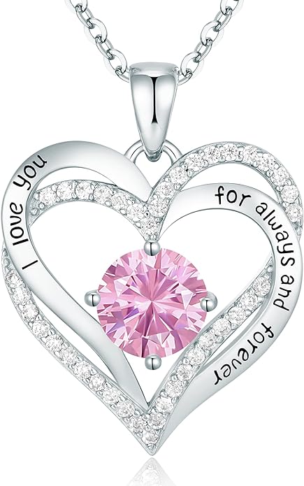 CDE Forever Love Heart Pendant Necklace - Sterling Silver with Birthstone Zirconia - Ideal Anniversary or Birthday Gift