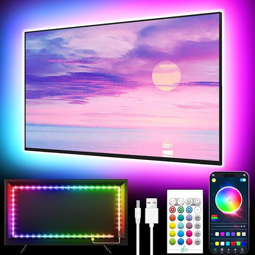 GIPOYENT TV LED Backlight,Sync to Music LED Strip Lights for 56-80 inch TV, LED TV Lights with Bluetooth Function,Led Lights for Bedroom RGB Colors Changing for Home Theater Non-Waterproof (16.4ft)