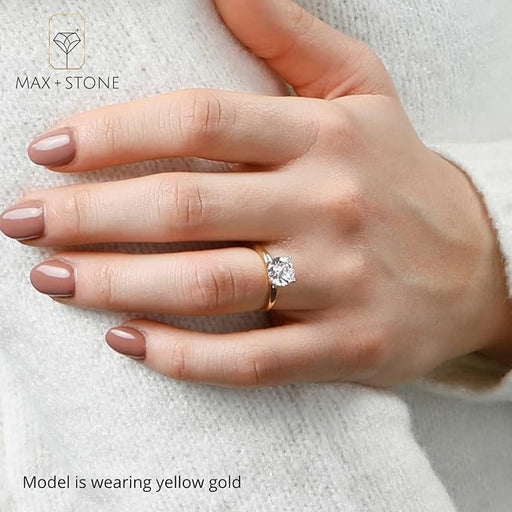 2 Carat Round Cubic Zirconia Solitaire Engagement Ring for Women | 14k Gold Engagement Rings | Simulated Diamond Ring | Real Gold CZ Engagement Rings by MAX + STONE
