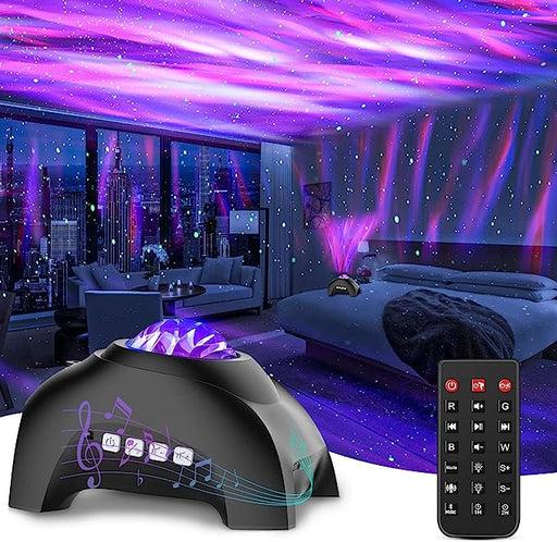 CIMELR Northern Lights Aurora Projector,Star Projector Music Bluetooth Speaker and White Noise, Galaxy Light with Remote Control,Night Light Projector for Home Decor Bedroom/Ceiling（Black）