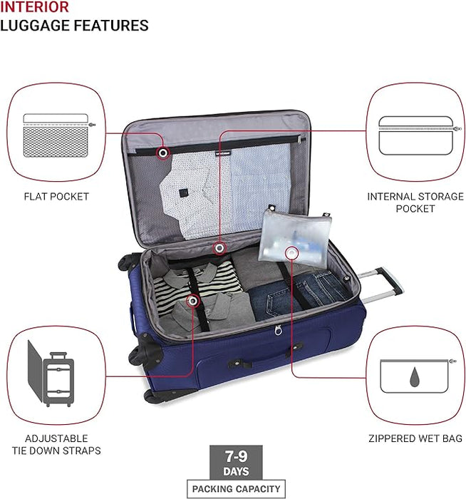 SwissGear Sion Softside Expandable Roller Luggage, Blue, Checked-Large 29-Inch