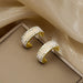 925 Silver Needle C-shaped Pearl Diamond Earrings Textured Earrings