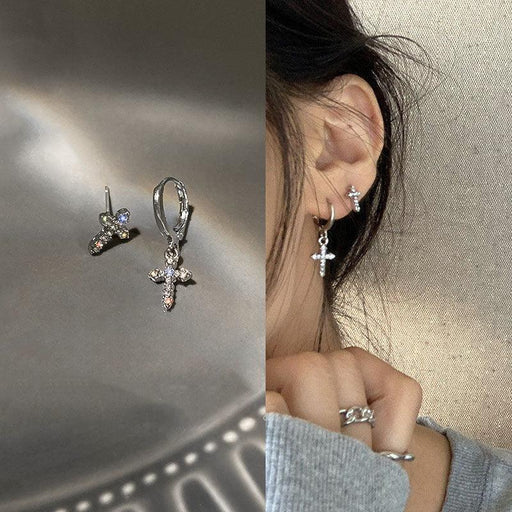 925 Silver Post Asymmetric Diamond Cross Stud Earrings
