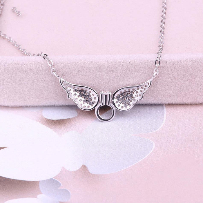 925 Silver angel Angel Wings Necklace, Cubic Zirconia, Angel Wings Pendant, Wings