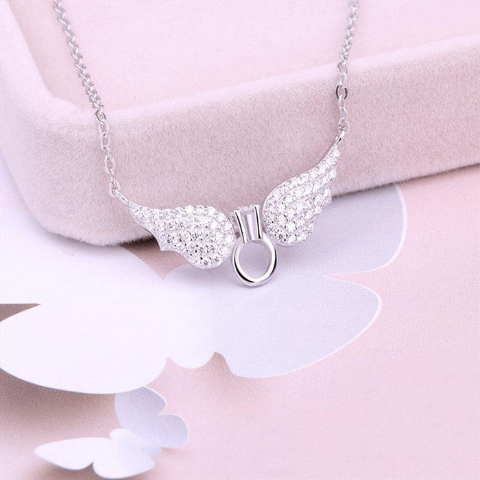 925 Silver angel Angel Wings Necklace, Cubic Zirconia, Angel Wings Pendant, Wings