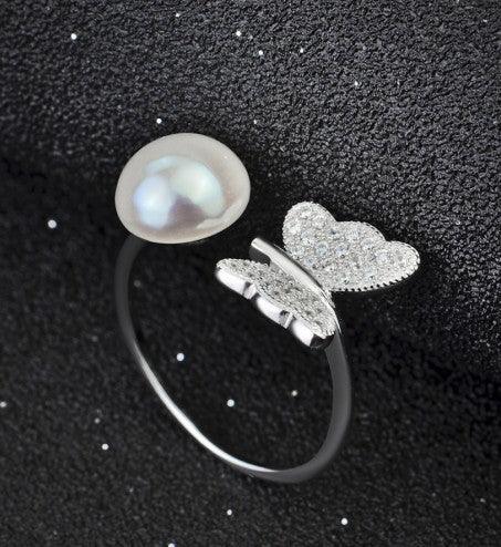 925 SilverButterfly Pearl Decoration Ring