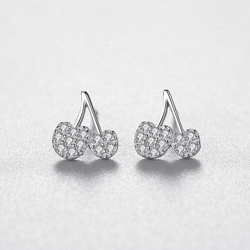 925 Sterling Silver Cherry Diamond Stud Earrings