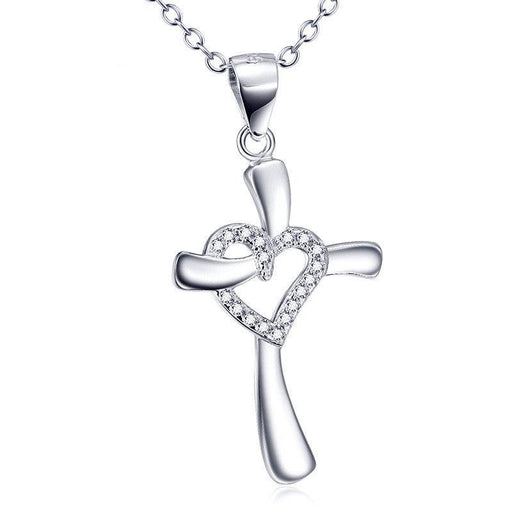 925 Sterling Silver Love Diamond Cross Necklace Christian Religious Pendant