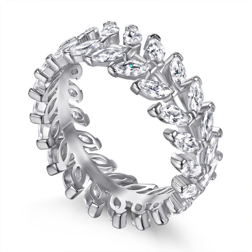 925 Sterling Silver Row Full Drill Leaf Ring