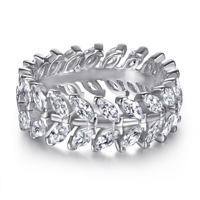 925 Sterling Silver Row Full Drill Leaf Ring