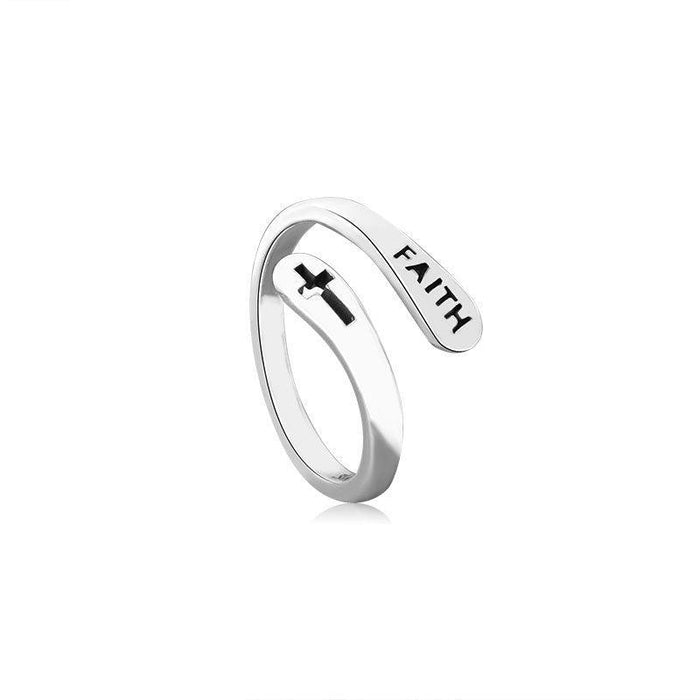 Adjustable Ring Vintage Faith Letters Cross Jewelry Gift