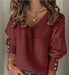 All-match Knitted V-neck Loose Long-sleeved T-shirt