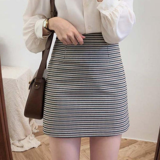 All-match Skirt, Small Plaid, High Waist, Thin A-line Skirt, Half-length Skirt, Hip Skirt